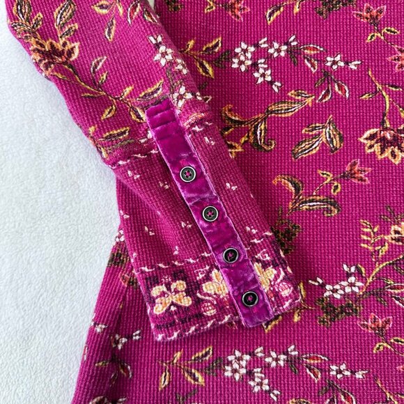 Sundance Loretta Thermal Long Sleeve Button Cuff Floral Shirt Size M Magenta - Picture 4 of 9